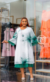 Elegant stylish white and green shift dress